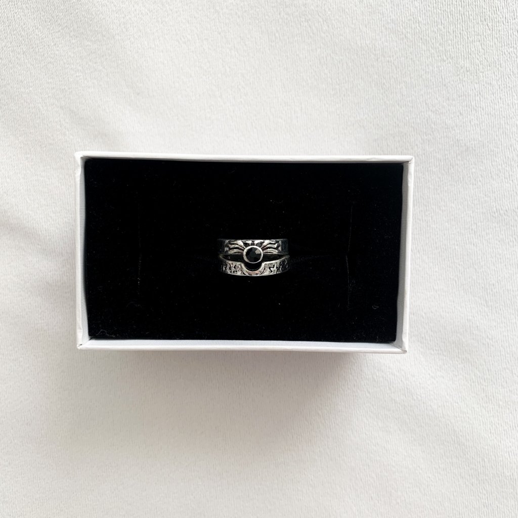 Silver And Black Interlocking Celestial Ring Set